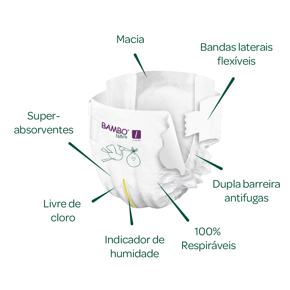 Bambo Nature Fraldas 1, (2-4 kg / 4-9 lbs), 24 unidades.