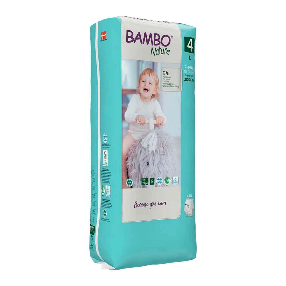 Cuecas-Fralda Bambo Nature 4, (7-12kg / 15-26 lbs), 40 unidades.