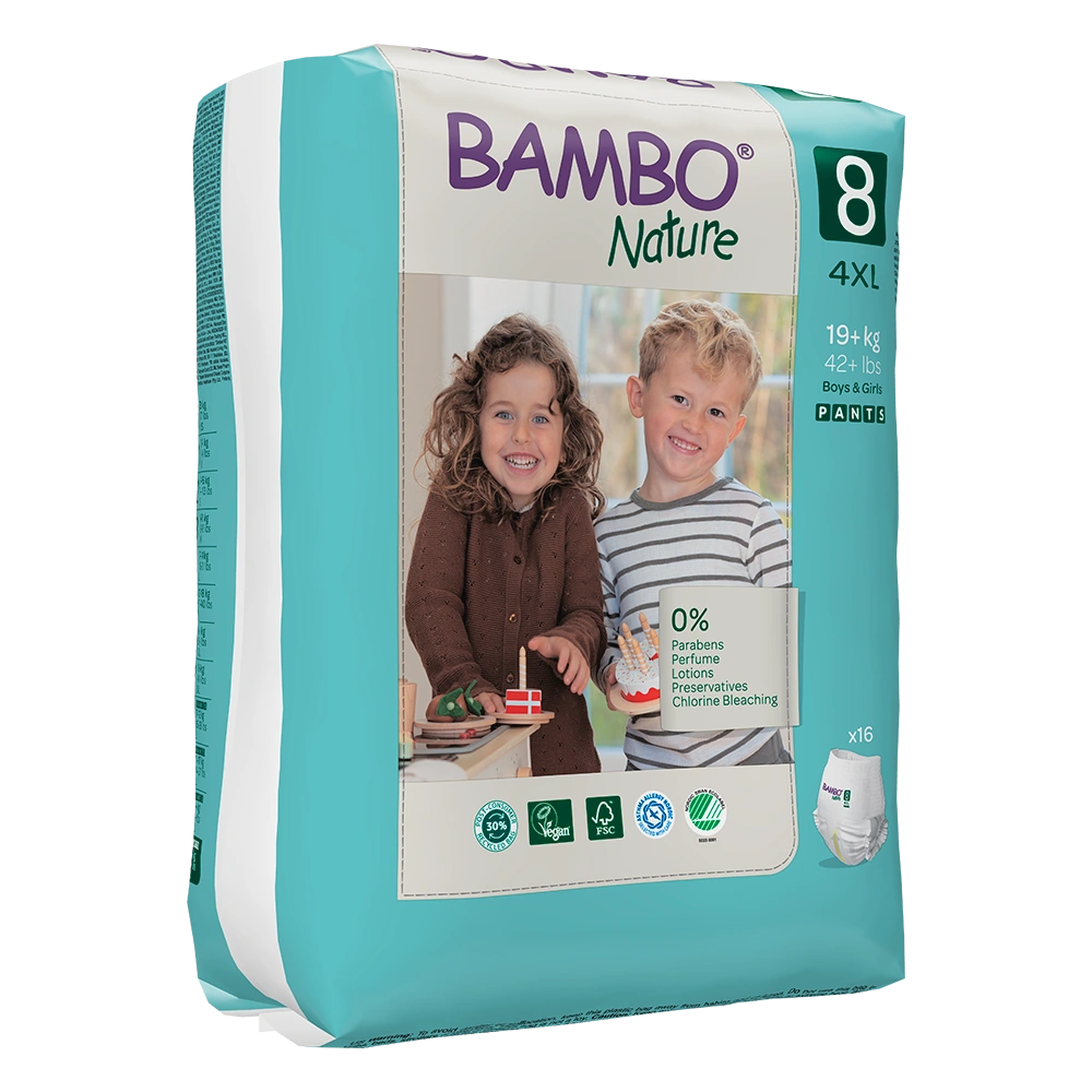Cuecas-Fralda Bambo Nature 8, (19+ kg / 42+ lbs), 16 unidades.
